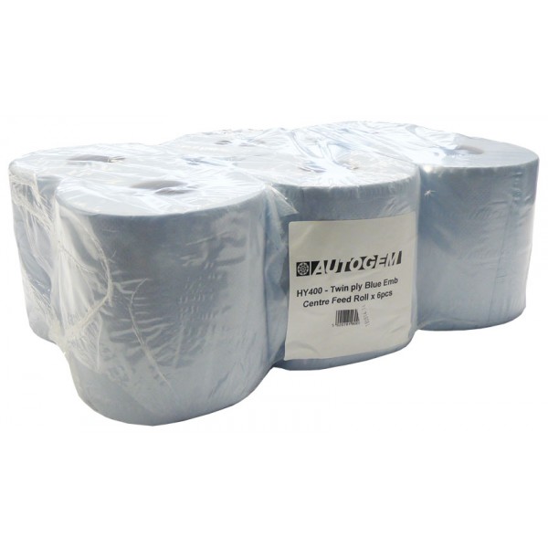 6 x Twin Ply Blue Paper Roll - Autogem